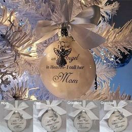 8cm Feather Ball I Have An Angel In Heaven I Call Her/Him Mom Dad Memorial Ornament Christmas Tree Hanging Ornaments Supplies