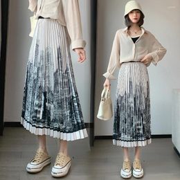 Skirts Spring And Summer 2024 Leisure High-waisted Ink Painting Pleated Skirt Women's Versatile Fashionable