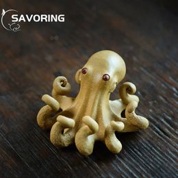 Exquisite Yixing Purple Clay Tea Pet Interesting Play Sculpture Handmade Cute Octopus Zisha Pets Tray Ornament Gift 240411