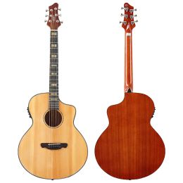 Guitar 6 String Electric Acoustic Guitar 41 Inch Natural Color Folk Guitar Solid Wood Spruce Top with Quare Shell Inlay Fingerboard