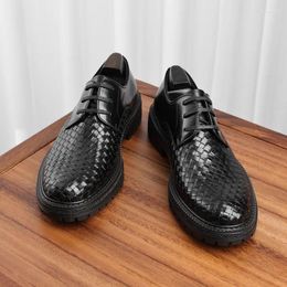 Dress Shoes 2024 Top Layer Cowhide Men's Woven Leather Retro British Business Style Formal Attire Pointed