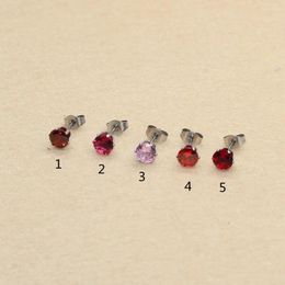 Stud Earrings 316L Stainless Steel Red Pink Colours 6mm Round Zircon No Fade Allergy Free Brief Jewellery