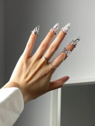 2022 New Transparent Nail Ring Armor Resin Butterfly Metal Rhinestone Thorns Hollow Opal Opening Rings for Women Trendy Jewery