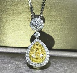 Super Deal Luxury Jewellery 925 Sterling Silver Yellow Topaz CZ Diamond Water Drop Pendant Pear Cut Zircon Women Clavicle Necklace G2734455