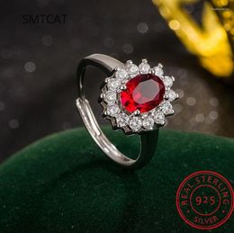 Cluster Rings 925 Silver Vintage Gemstone Ring Red 5A Zirconia For Women 18K Gold Plated Engagement Wedding Band Stud Earring