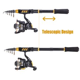 Telescopic Fishing Rod and Reel Combo Full Kit Spinning Fishing Reel Gear Organiser Pole Set with 100M Fishing Line Lures Hooks