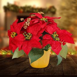 Decorative Flowers Red Christmas Flower Potted Tabletop Ornaments Love Artificial Restaurant Bar Wreath Decorations