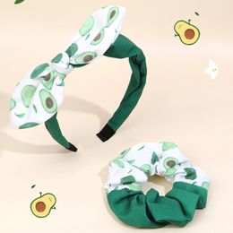 2PCS New Strawberry Print Headband For Kids Boutique Avocado Hairbands Elastic Rubber Hair Hoop Girls Ponytail Holder Scrunchies