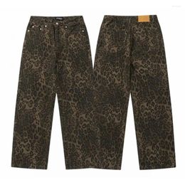 Women's Pants Leopard Print Jeans Bottoms Unisex Hop With Wide Leg Button Zipper Closure Stylish For Young