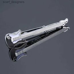 Tie Clips Mens silvery black guitar Tie Clip Pin Clasp Bar Metal Tie Clips For Mens Accessories High Quality Wedding Gift Brand Jewellery Y240411