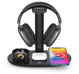 15W Fast Wireless Charger 4 in 1 Qi Charging Dock Station with Headset Earphone Headphone Stand For iPhone 13 12 Pro Apple Watch S6793263