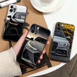 Black A-Audi Luxury Cars Comic Coque For iPhone 15 Pro Max Case For Apple iPhone 11 12 13 14 15 Pro Max Mini 8 7 Plus Case Cover