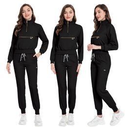 High Quality Nursing Spa Uniform Zipper Collar Scrubs Sets Tops Pant Medical Sports Wear Doctors Overalls Nursing Accessories