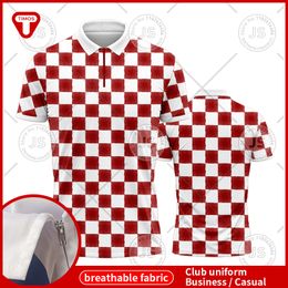 High School College Students Trendy Chequered Polo Shirts Casual Breathable Short-Sleeve Zip-Up Collared T-Shirts Couples Top