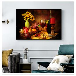 Fruits Large Wall Art Posters For Kitchen Home Decor HD Print On Canvas Oil Painting Bedroom 1 Pieces Still Life Wine And Candel
