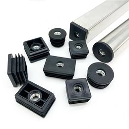 4Pcs Plastic Square Pipe Plugs With M6 M8 M10 Nut Hole Rectangle Pipe Cover Furniture Leg Feet Tube Blanking End Inserts Caps