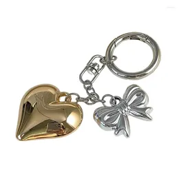 Keychains Sweet Cool Wind Metal Big Love Heart Bowknot Keychain Y2k Niche Retro Bag Pendant Decoration Accessories For Women