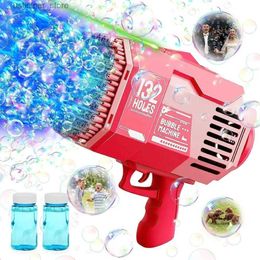 Sand Play Water Fun 132 Holes Bubble Gun Rocket Soap Bubbles Machine Gun Shape Automatic Bazooka Bubble Blower with Light Toy for Kids Birthday Gift L47