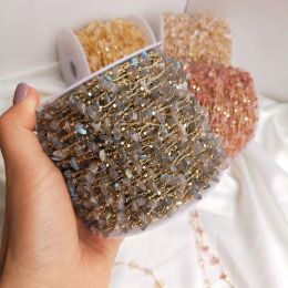 50cm/1M Colourful Crystal Stone Beads Chain Gold Colour Copper Cable Chain for Necklace Jewellery Making DIY Bracelet Accessories