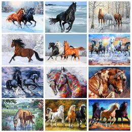 CHENISTORY Rhinestones Diamond Painting Frame Horse Full Square Round Diamond Embroidery Diy Gift For Adults Animal Artwork
