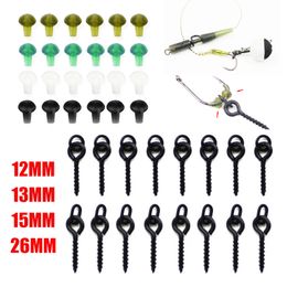 100PCS 12mm/15mm Screw Peg with Ring 50pcs 26mm Swivel D-Rig Chod Rig Terminal Tackle Bait Holder Screw Carp Matt Black Fishing