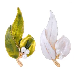 Brooches 1PCS Women Coat Clothing Fashion Enamel Pearl Leaves Jewellery Party Accessories Gifts