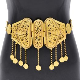 Golden Afghan Women Body Chains Gypsy Carved Coin Tassel Rhinestones Charms Body Jewellery Bohemian Ethnic Statement Belly Chains