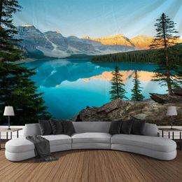 coniferous mountains lake Tapestries tree Natural landscape tapestry wall hanging bedroom living room home decoration R0411