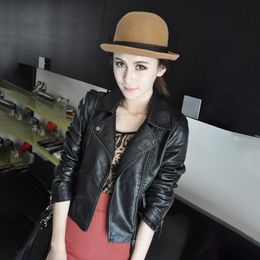 2023 Spring Autumn Women Red Black Faux Leather Jacket Motor Short Slim Fit PU Coat Biker Korean Drop XS~4XL Outwear Shipping