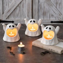 Creative White Porcelain Candle Holder Candle Lamp Hallloween Candlestick Desktop Ornaments Festival Home Decor