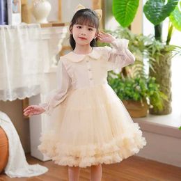 Girl's Dresses Girls Spring and Autumn 2024 New Childrens Western Style Birthday Princess Dress Baby Tutu Long Sleeve Skirt