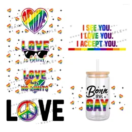 Gift Wrap Colourful Love Heart Design Pattern UV DTF Transfer Sticker Waterproof Transfers Decals For 16oz Glass Cup Stickers