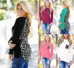 10pcs womens tops round Neck long Sleeve T Shirts Summer ladies tops Knitting stitching leopard chiffon tshirt M1873860922