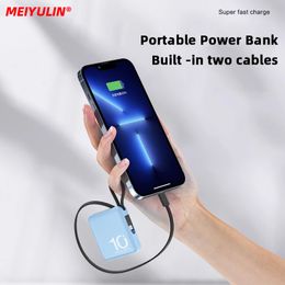 10000mAh Mini Portable Power Bank Fast Charger Built-In 2 Cables External Battery Pack For IPhone 14 13 Xiaomi Samsung Powerbank