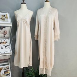Long Style Robe Sets Women Satin Sleepwear Bride Bridesmaid Wedding Gift Sexy Lace Applique Nightgown Kimono Bathrobe Gown