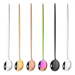 Dinnerware Sets 6pcs Ice Cream Cpoons Set Stainless Steel Metal Spoons Long Handle Stirring Spoon Juice Shakes Bars Kitchen Tools