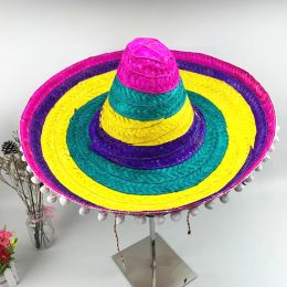 Mexican Party Hat Mexican Pompom Straw Hat Shawl Hawaiian Style Halloween Cosplay Wed Costume Party Holiday Decorations Easter