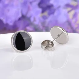 Stud Earrings Buyee 925 Sterling Silver Round Earring Light Black Acrylic Simple Bead For Woman Man Party Fine Jewelry