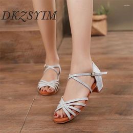 Dance Shoes DKZSYIM Children Latin Low Heels 3.5CM Ballroom Pratice Dancing Suede Soles Brown Sandals Wholesales