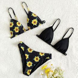 Toddler Baby Girl's 3 Piece Swimsuits Sunflowers Prints Bikini Bathing Suit Briefs Girls Swimsuits Preteen Girls Girls Swimsuits