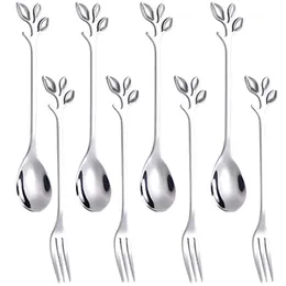 Coffee Scoops 16PCS Dessert Spoon And Fork Set Cake Fruit Stainless Steel -Silver