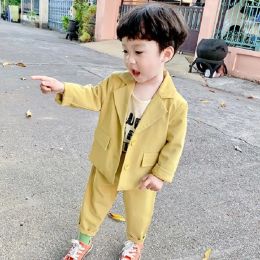 Trousers New Fashion Yellow Suits Jacket Pants 2pcs for Baby Boys Casual Children Blazer Performance Gentleman Ouftits Sets Blue,f122