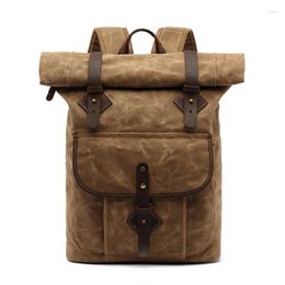 Backpack Retro Waterproof Canvas With Waxed Leather Travel Computer