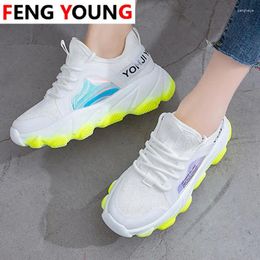 Fitness Shoes Women Sneakers Breathable Mesh Green Platform Ladies Chunky Summer Knitting Flats Casual