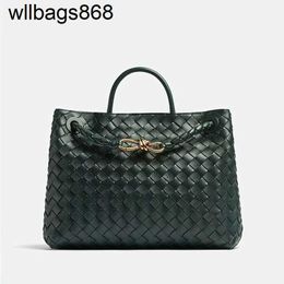 Handbag Andiamo BottegVenetas Woven Bag 2024 Summer Women's Genuine Leather One Shoulder Crossbody Versatile Trend
