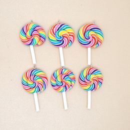 10pcs/Lot Big Colorful Rainbow Lollipop Charms Resin Flatback Food Earring Keychain Pendant Jewelry Findings Diy Charms