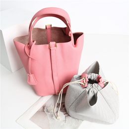 VIELINE New Women's Basket Bag Genuine Leather Underarm Bag One-shoulder Handbag Small Tote Bag Inside Crossbody Bucket Bag