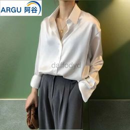 Women's Blouses Shirts New 2024 Autumn Fashion Button Up Satin Silk Shirt Vintage Blouse Women White Lady Long Sleeves Female Loose Street Shirts 240411