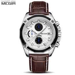 Wristwatches MEGIR Quartz Mens Fashion Leather Mens Sports Timing Code Watch Mens Student Watch Calendar Reloj Hombre