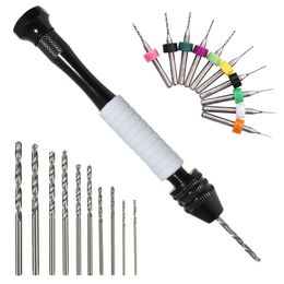 Pin Vise Hand Drill Set Manual Craft Rotary Tools for Craft Carving / Jewellery Making with Twist Drills, Manual Craft Twist Bits